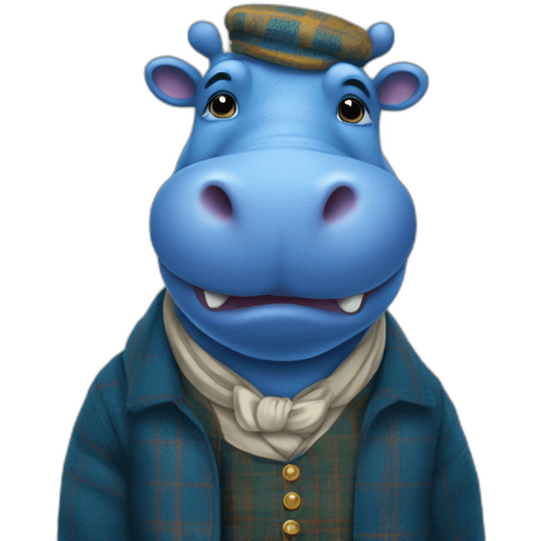 Blue hippo with Scottish clothes emoji