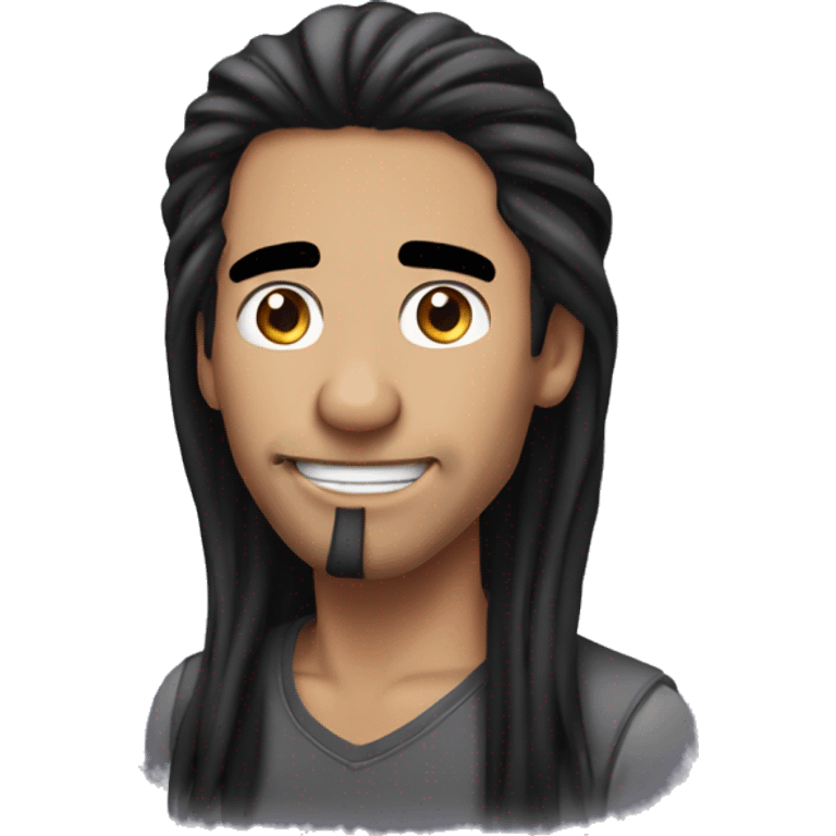 Man with long black hair and a nose ring playing on iPhone emoji