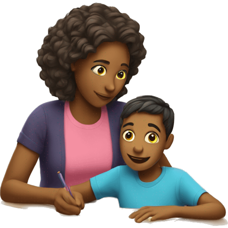 parent helping kid with homework gender neutral emoji