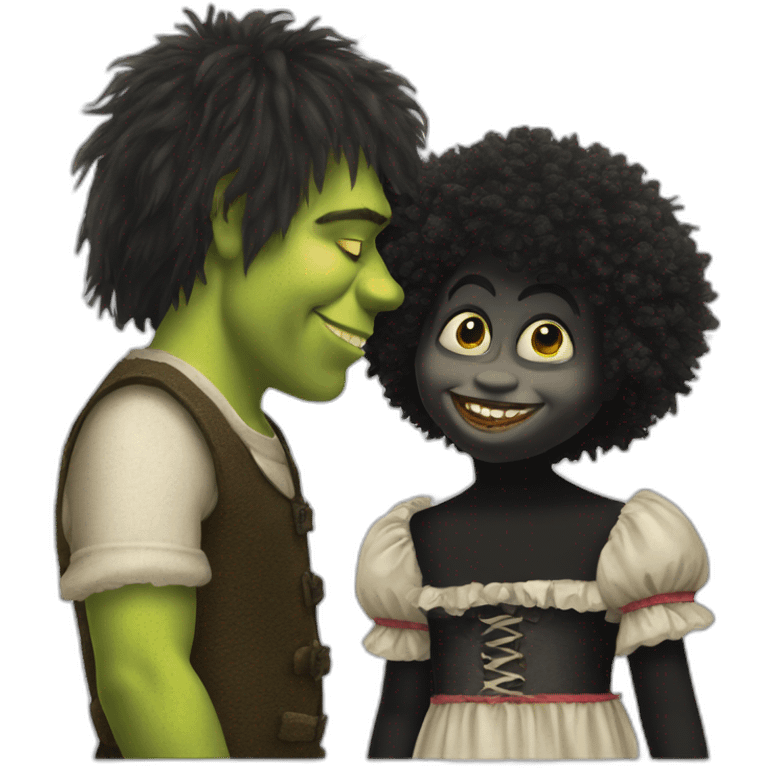 shrek and gollywog kissing emoji