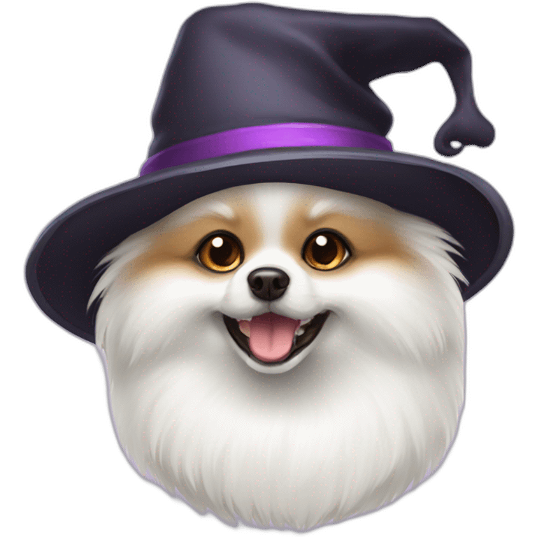 white-pomeranian using hat of halloween emoji