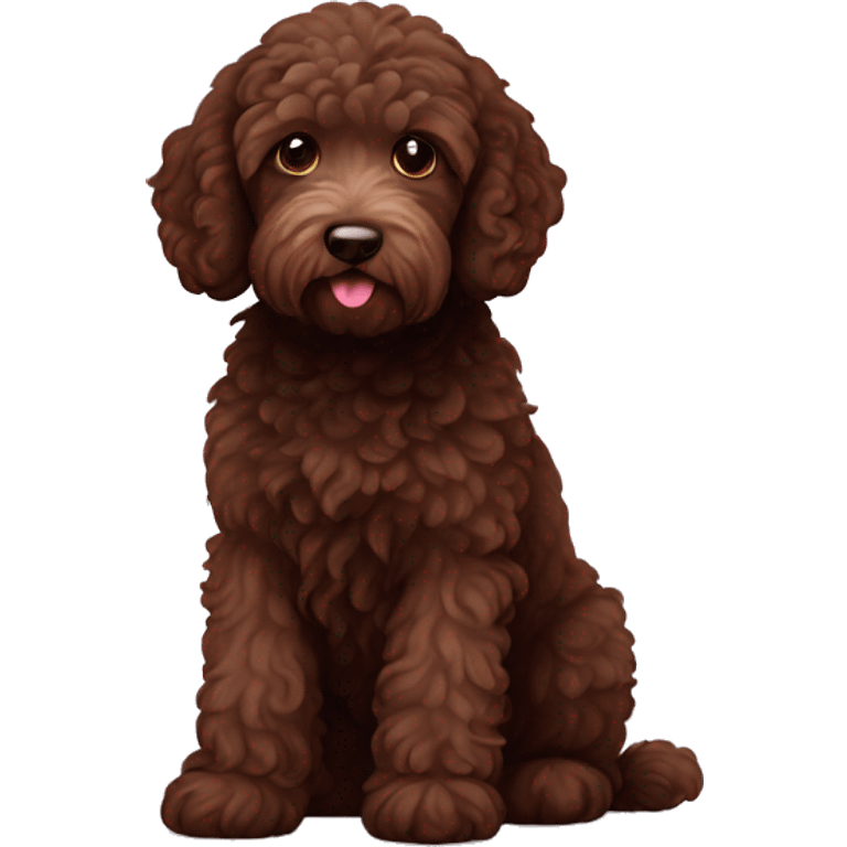 Mini chocolate labradoodle sitting down emoji