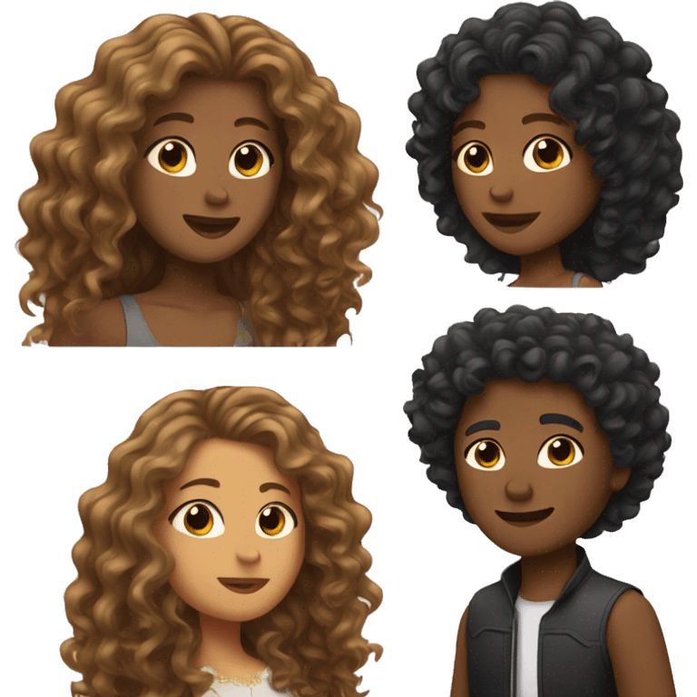 trio with wavy curly and straight hair emoji