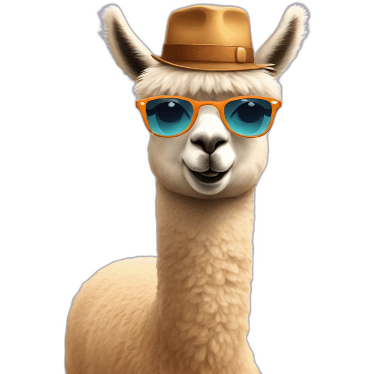 alpaca with a zylinder as hat and sunglasse emoji