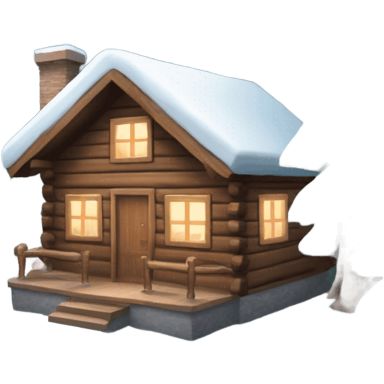 Snowy day with nice trees and wooden cabin  emoji