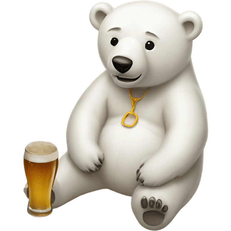 Polar bear on the sandy beach with a swim suit on drinking beer emoji