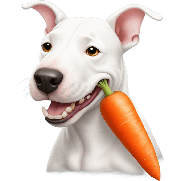 White bull terrier eating a carrot  emoji