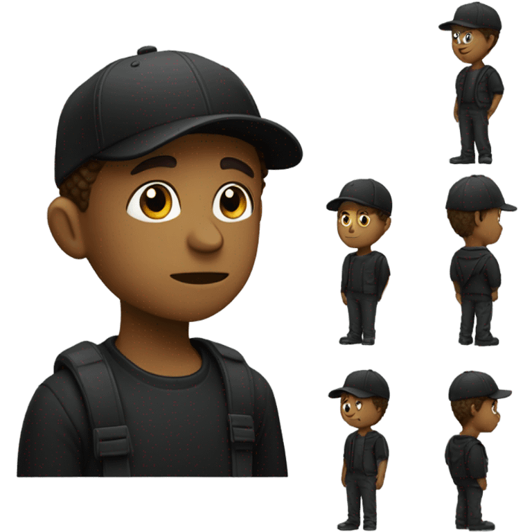 thoughtful boy outdoors in black with cap on his head emoji