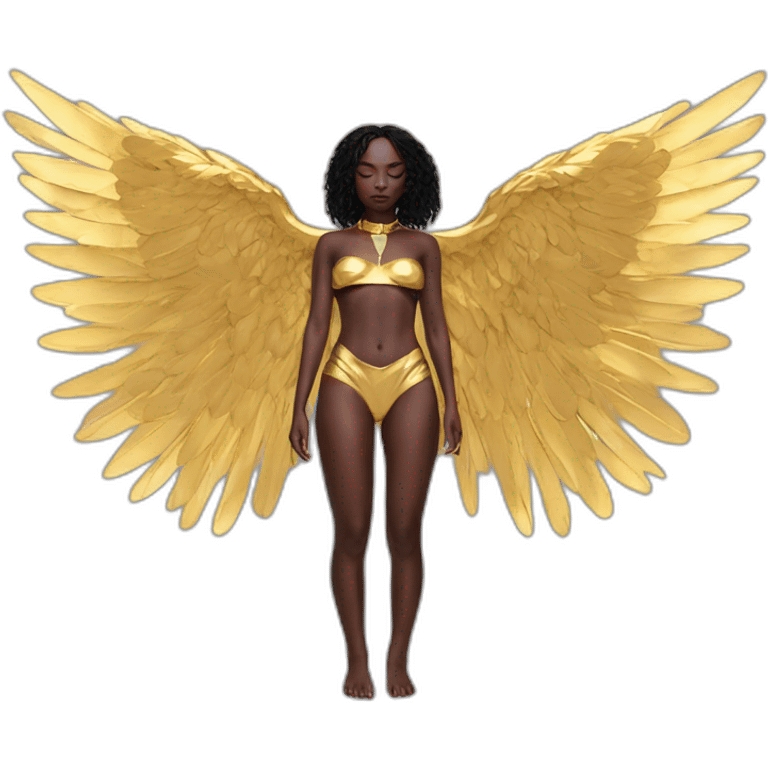 Megan Samperi, Bare belly, Wings, Choker, Bathed in shadows, FOV 90 degrees, short lighting, L USM, Cold Colors, gilded technique, extremely hyper aesthetic, absurdres emoji