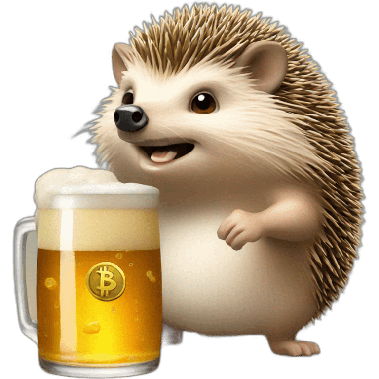 hedgehog drink beer paying in bitcoin emoji