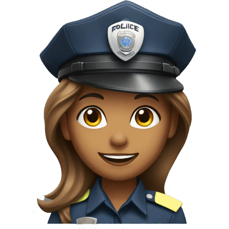 A police woman, brown skin., long hair, happy, with police hat emoji