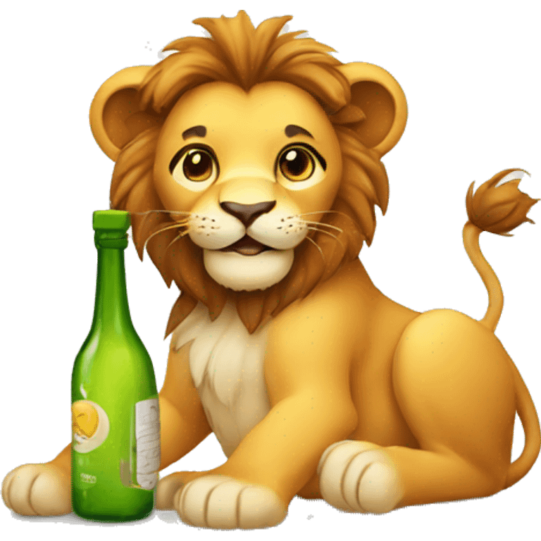 Cute lion with a bottle emoji