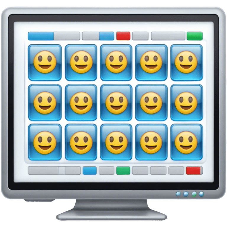 Create an emoji for UX/UI design. Show a computer screen displaying a user interface with buttons, sliders, and a design grid. Include elements like a cursor or design tool to symbolize the design process. Use modern, professional colors. Make the background transparent. emoji