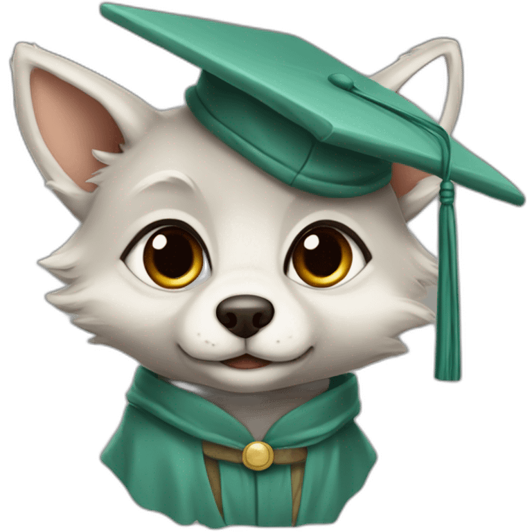 cuty wolf similar to baby yoda with a university mortarboard emoji