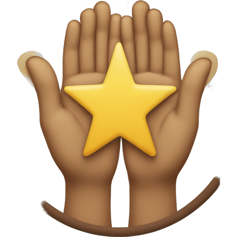 Yellow circle with brown star in center and feet emoji on top with hands on bottom on each side of circle emoji