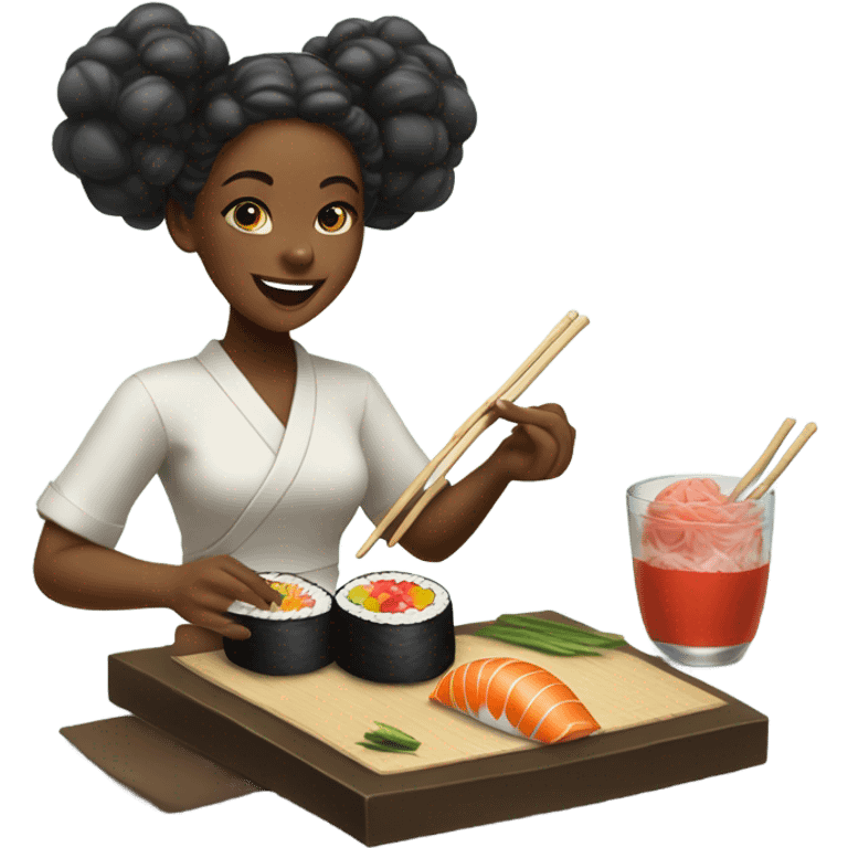 Black girl eating sushi emoji