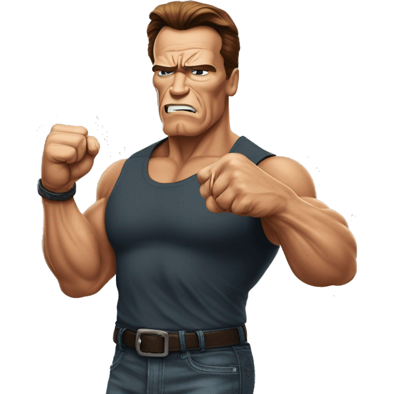 Arnold Schwarzenegger pointing his fist forward and Looking Bad on you emoji