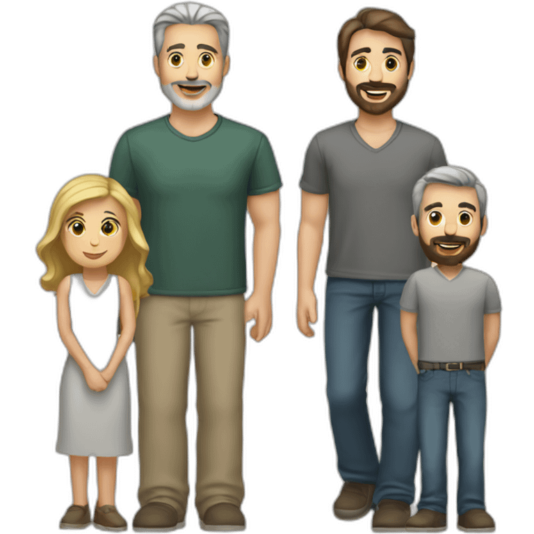 4 people man with black and gray hair, woman with straight brown hair, man with brown beard, woman with blond hair. emoji