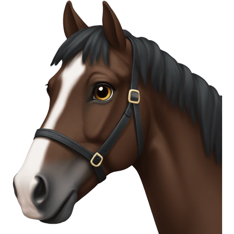 dark bay horse with small face marking on his nose and forehead  emoji