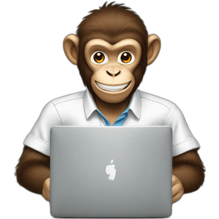 smiling monkey software engineer using a computer wearing a shirt emoji