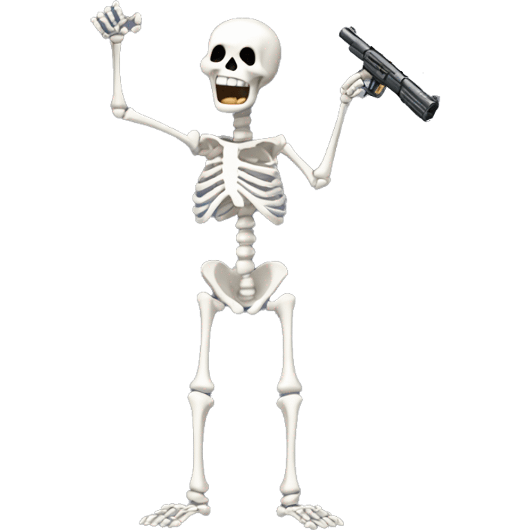 Skeleton yelling pointing guns in the air emoji