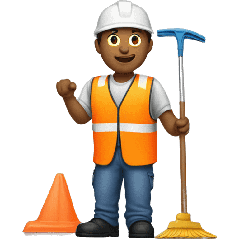 man wearing safety vest sweeping emoji