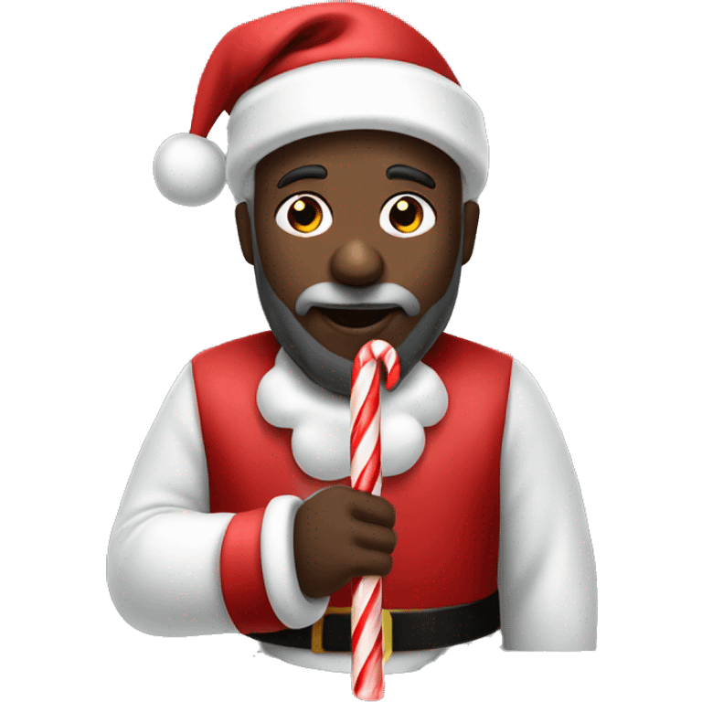 Black santa eating a candy cane emoji