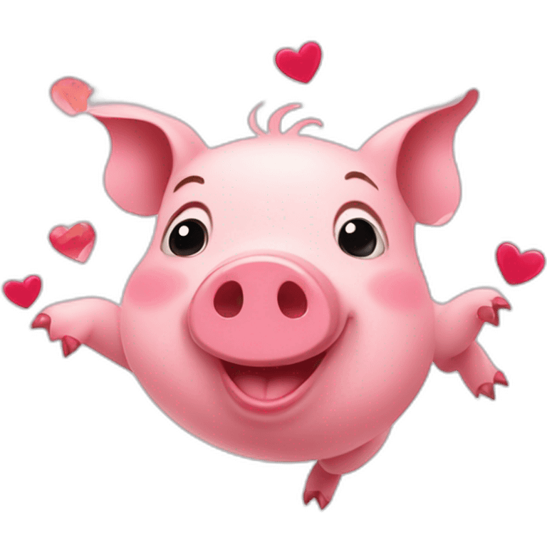 Happy pig and flying hearts emoji