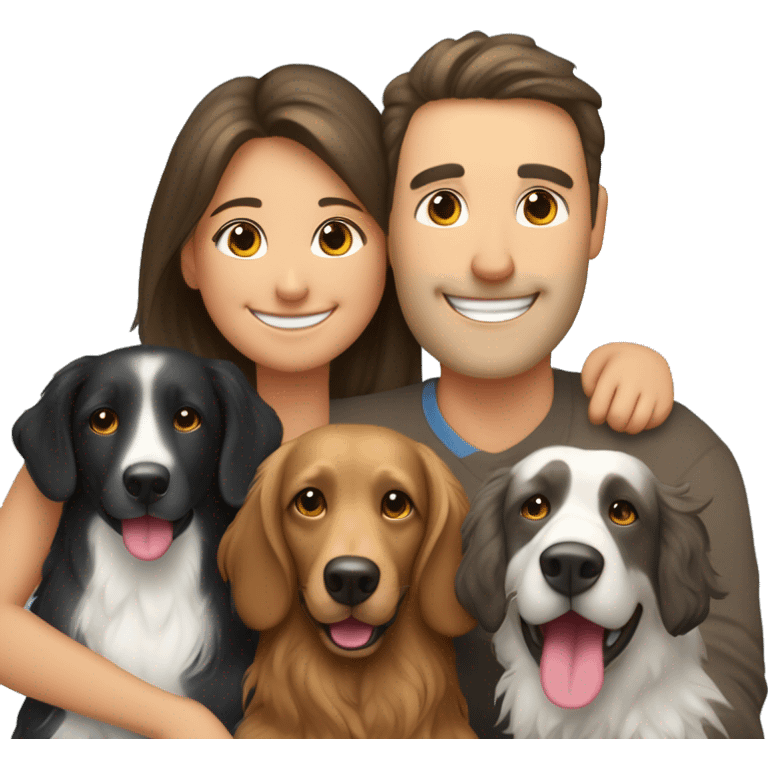 Mum, dad, daughter and dog like flat coated retriver but small arę smiling emoji