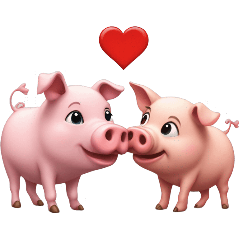 I want a dog and a pig kissing each other with a smal heart above emoji