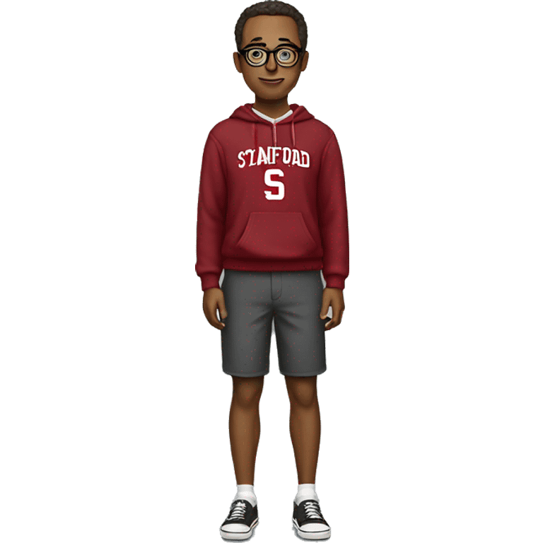 stanford nerd with glasses and stanford sweatshirt. full body including legs. white race emoji