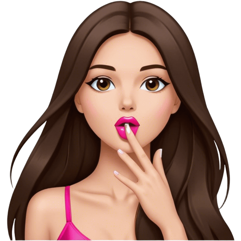 victoria’s secret model with long brunette straight hair blowing kiss emoji