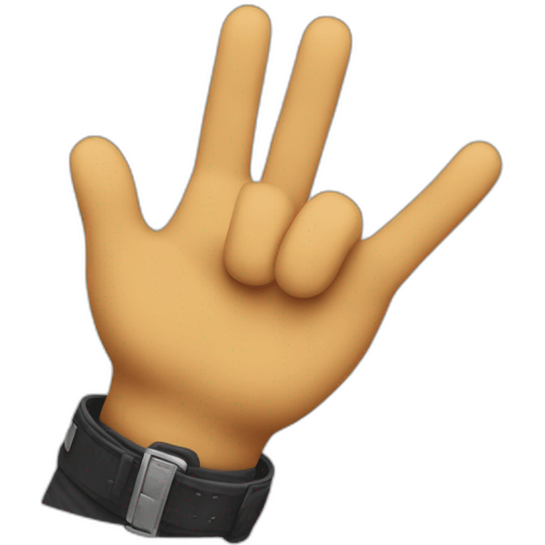 hand doing biker greeting, which is the peace sing in a 150 degree angle pointing down emoji