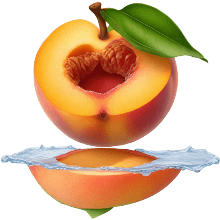 Peach cut in half with juice leaking out the peach pit  emoji