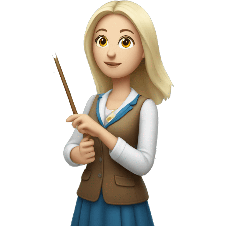 A Ukrainian female teacher holds a magic wand in her hand emoji