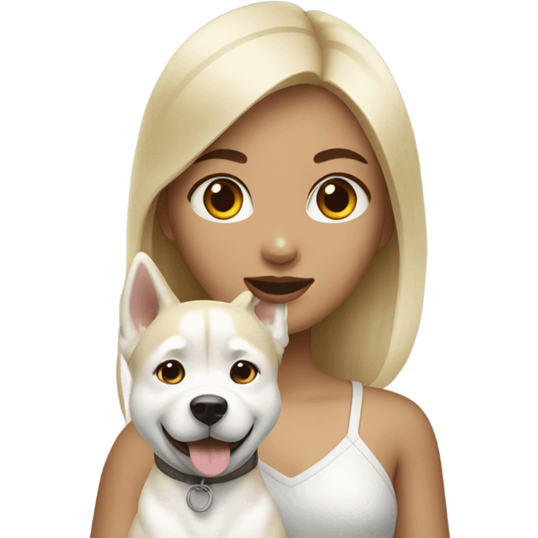 blonde asian girl with cream husky dog emoji