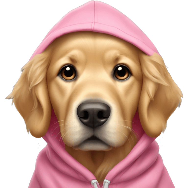 Golden retriever wearing pink hoodie emoji