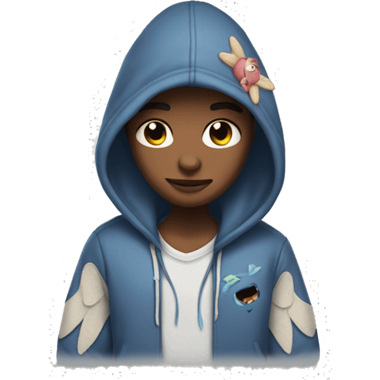 Me wearing a stitch and angel hoodie  emoji