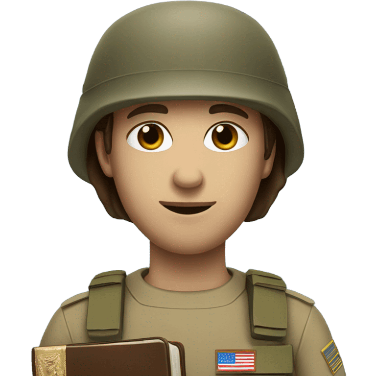 Army soldier holding a bible. No hat. Brown hair blue eyes emoji