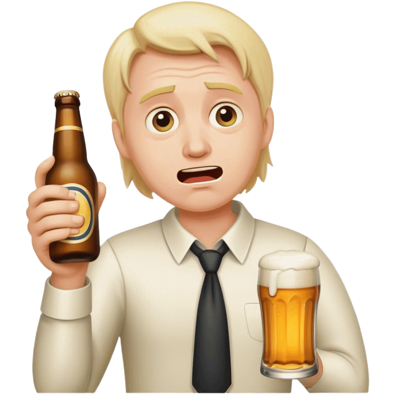 weepy salesperson, beer bottle, complaining emoji