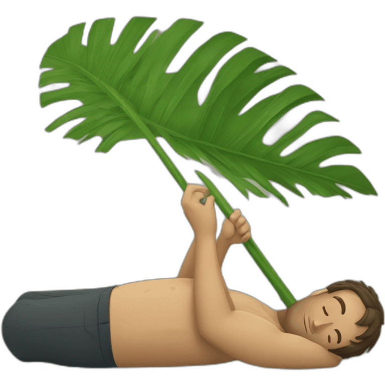 man is laying and someone fanning him with palm leaf emoji