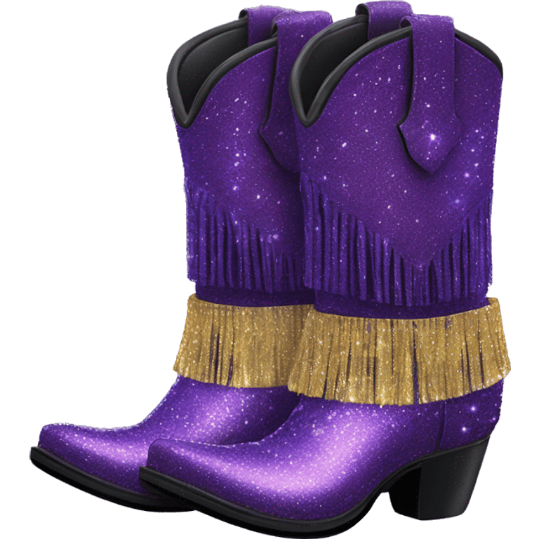 Realistic royal purple fashion cowgirl boots with sparkly shiny glitter fringe on them. emoji