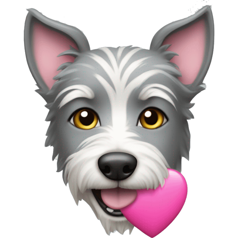 Gray terrier dog happy with a pink heart  emoji