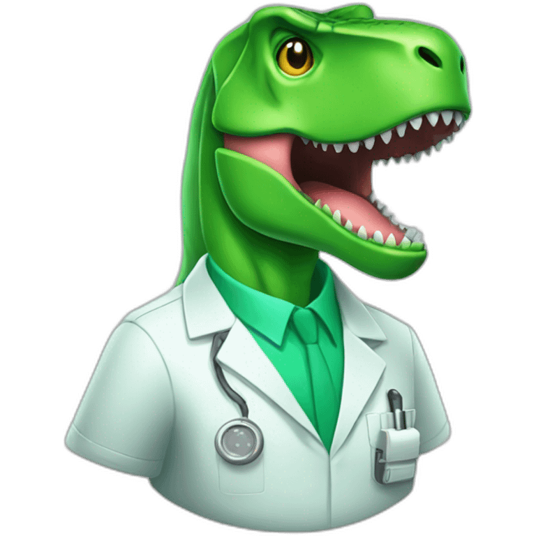 green t-rex head in lab uniform emoji