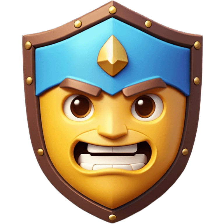 Clash of Clans aesthetic: Cinematic Playful Pixel 3D Shield Portrait Emoji, rendered in a 3D vector-style similar to standard emojis with minimal shading and bold, simplified shapes. A compact, distinct form with signature details, softly glowing with a pixelated adventure charm. Simplified yet unmistakably iconic, highly detailed and consistent, glowing with a soft radiance and high shine. Stylized with a touch of classic pixel-art charm and a soft glowing outline, capturing the essence of a beloved gaming relic with a friendly, playful manner! emoji