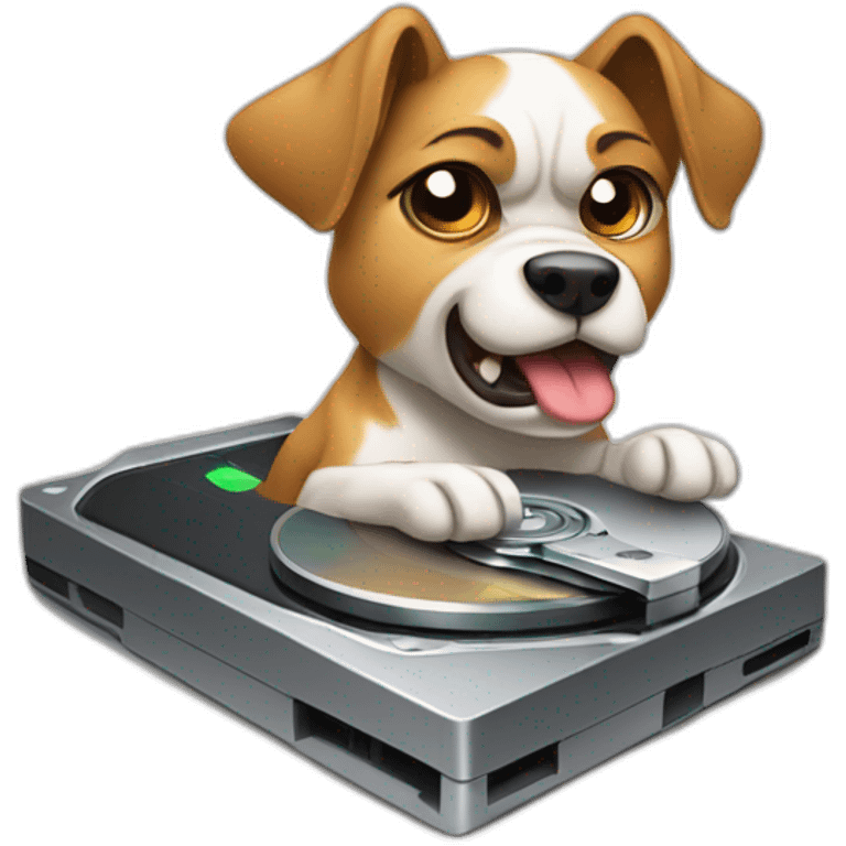 angry dog guarding a hard disk emoji