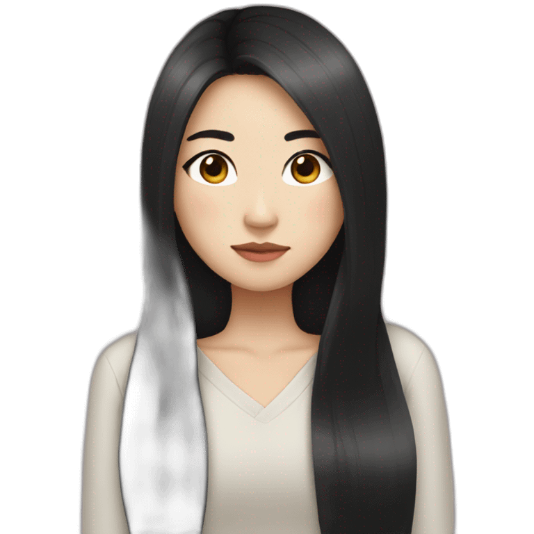 wasian girl with long black hair and eyeliner from head to chest emoji