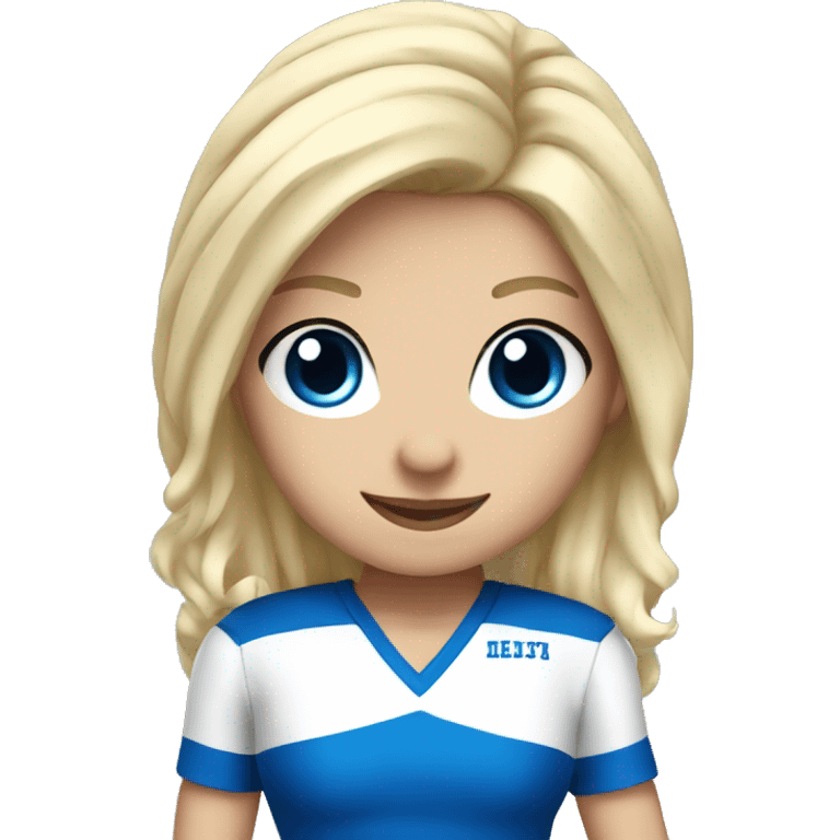 Blond cheerleader wearing a blue and white uniform  emoji