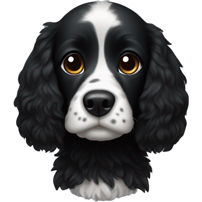 Small completely black spaniel with black fur on his whole face and white fur on chest emoji