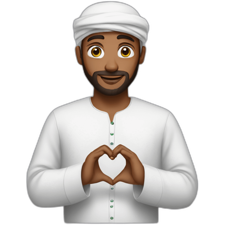 Man in Qamis who makes a heart with his hands emoji